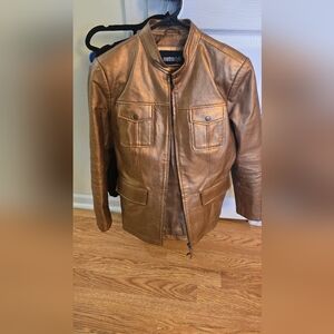 Metrostyle Women's Metallic Bronze 100% Leather Jacket Size 4